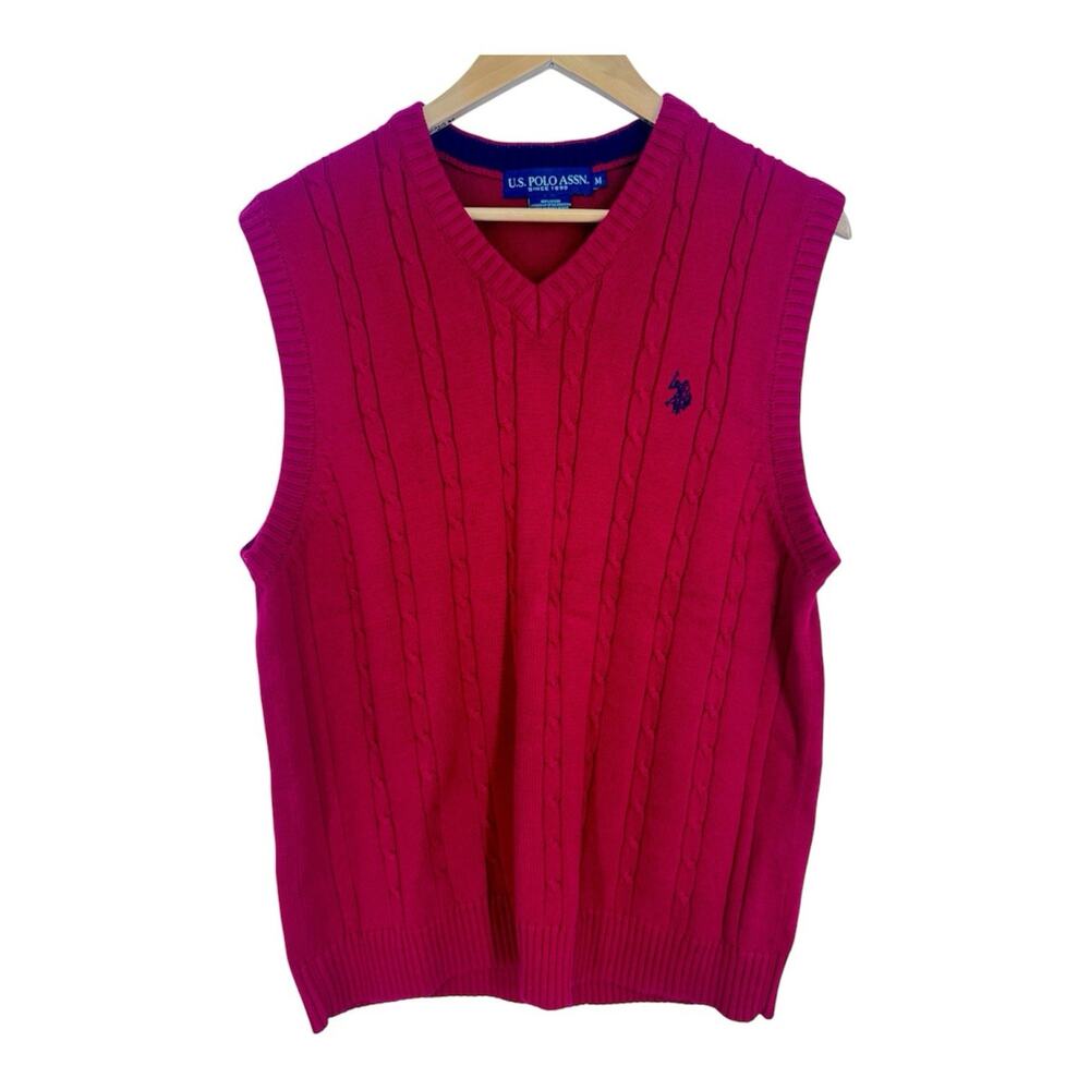 US Polo Assn Red Men’s Cable Knit Pullover Sweater Vest Size Medium Cotton